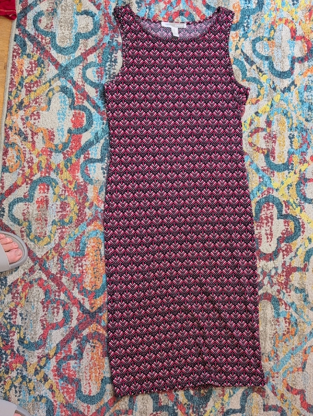 Forever 21 sleeveless tank dress, red/black/pink pattern, medium